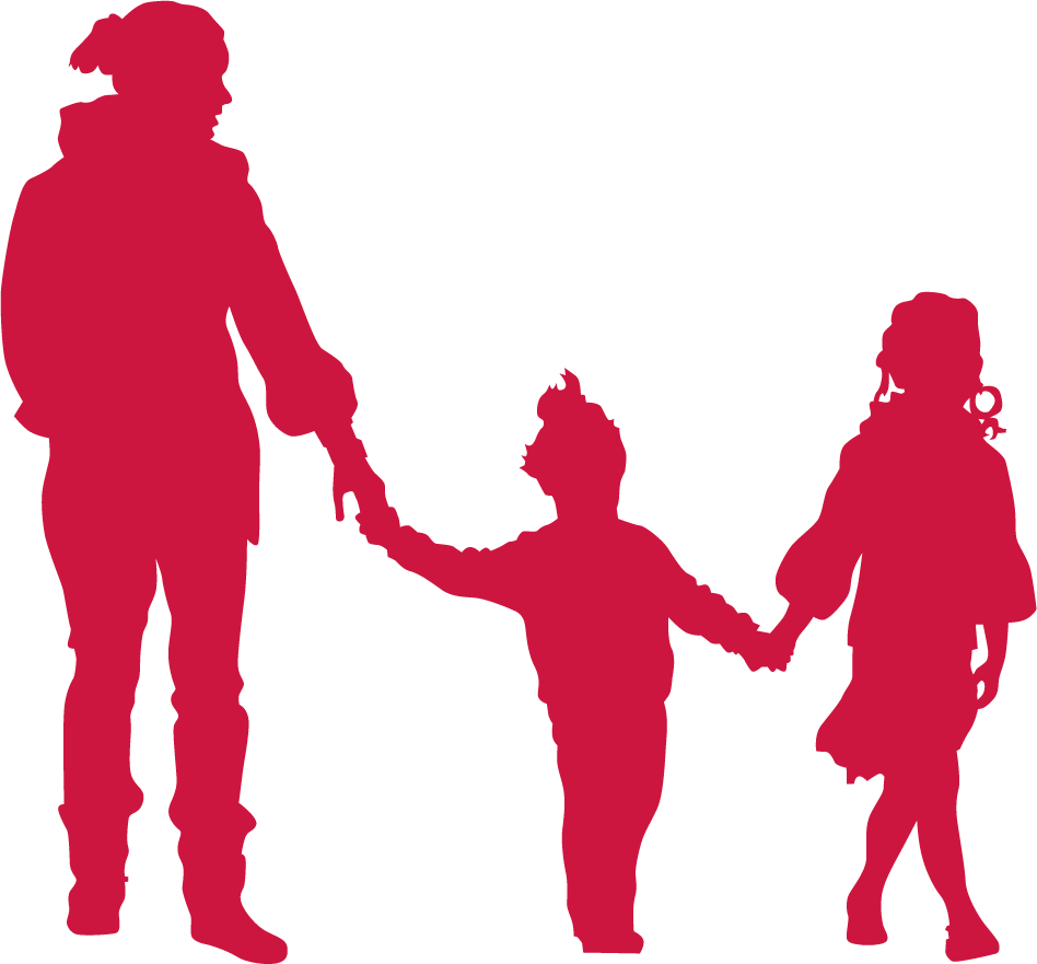 Mum With Two Kids Red - People Silhouette Red Png (948x881), Png Download
