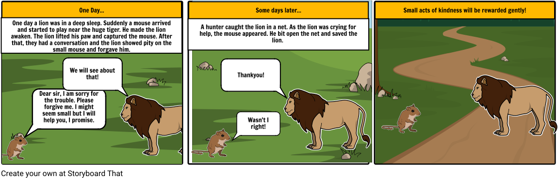 The Mouse And The Lion - Cartoon (1164x385), Png Download