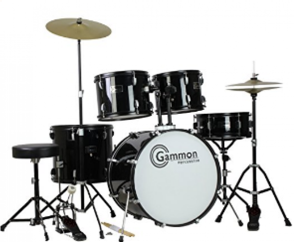 Complete Adult 5 Piece Drum Set With Cymbals Stands - Gammon Percussion Drum Set (593x772), Png Download