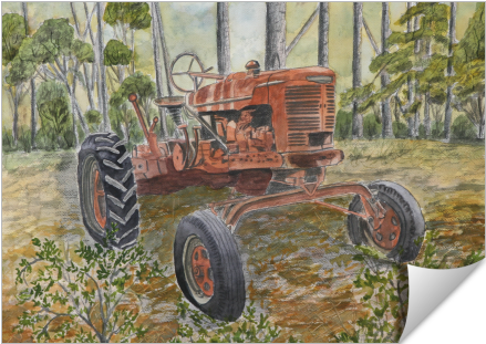 Old Farm Antique Tractor - Old Farm Tractor Painting Shower Curtain (674x516), Png Download