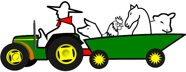 Farmer, Animals, Car, Farm, Green, Horse, Tractor, - Moving Tractor Animation (640x320), Png Download
