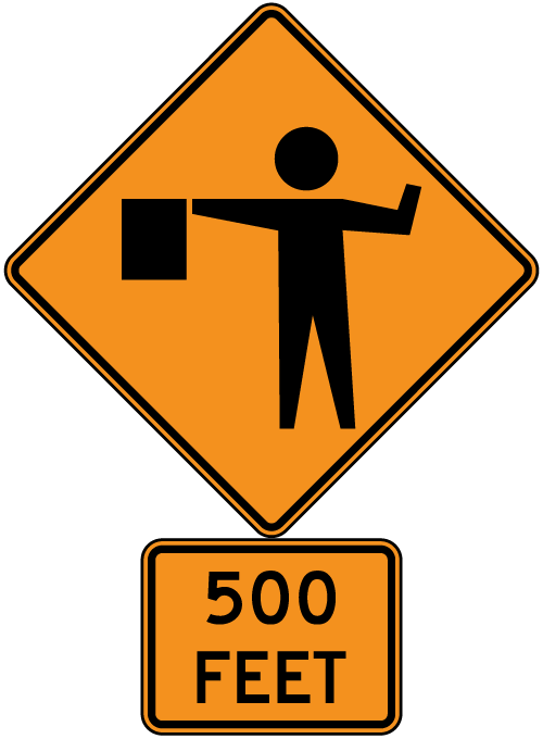 Flagger Ahead Sign (500x680), Png Download