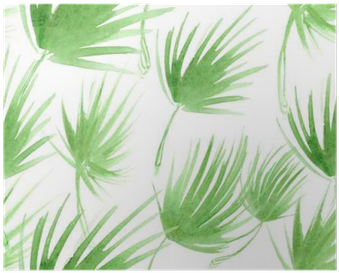 Seamless Pattern With Abstract Light Green Palm Tree - Watercolor Painting (400x400), Png Download