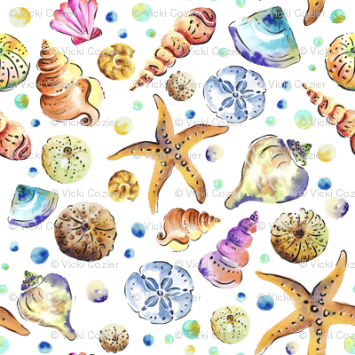 Starfish & Shells Watercolour - Watercolor Painting (400x400), Png Download
