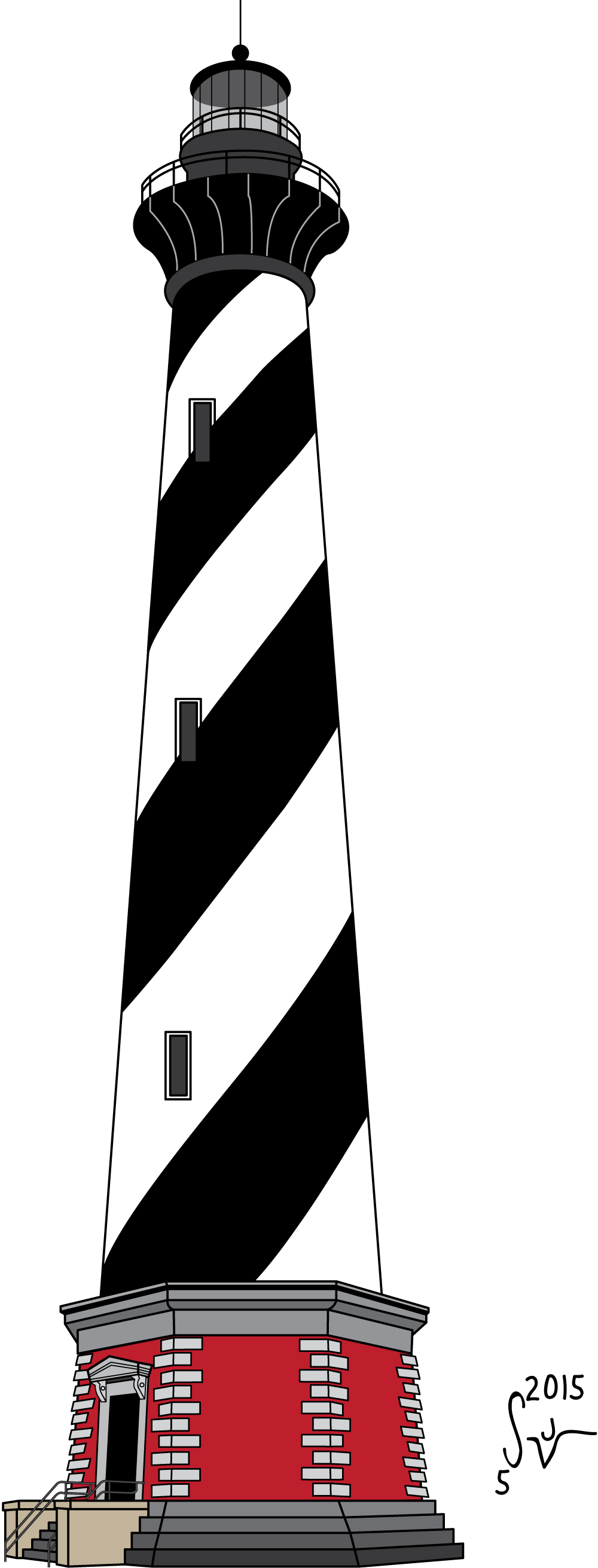 Drawn Lighthouse Cape Hatteras Lighthouse - Cape Hatteras Light (1000x2620), Png Download