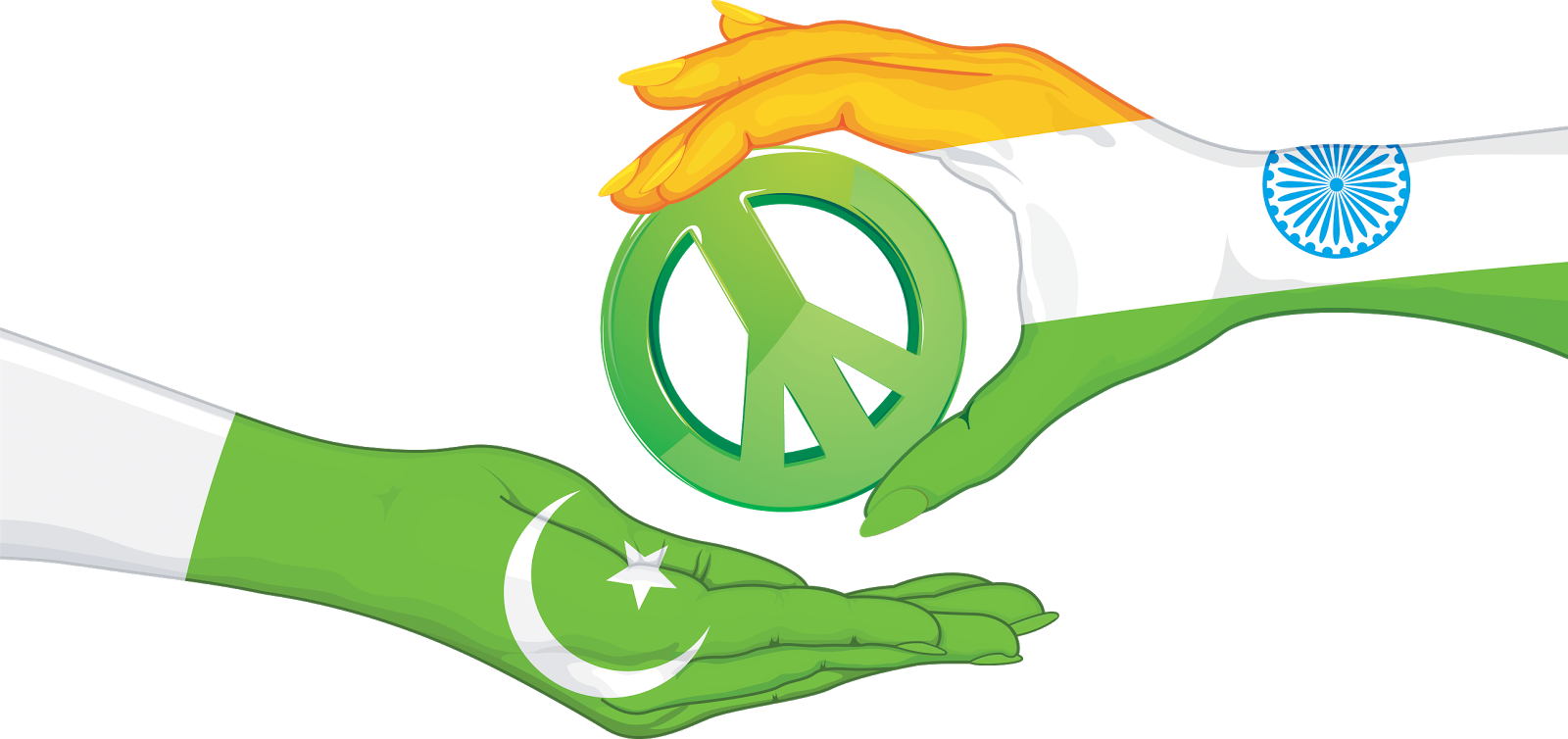 Peace India Pakistan Shaking Hands Png Vector Image - India Pakistan Png (1600x754), Png Download