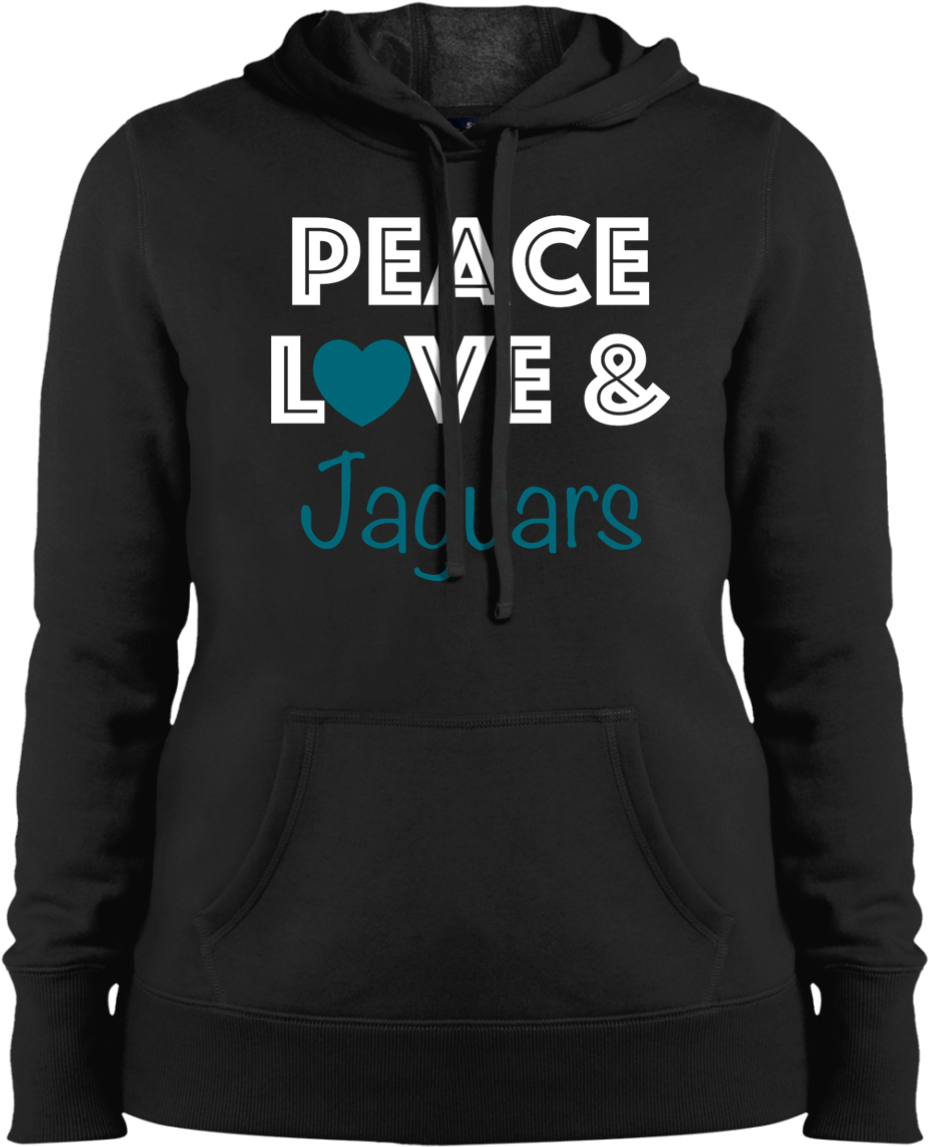 The Ladies Black Peace Love Pullover Jaguars Hoodie - Ladies' Pullover Hooded Sweatshirt (1155x1155), Png Download