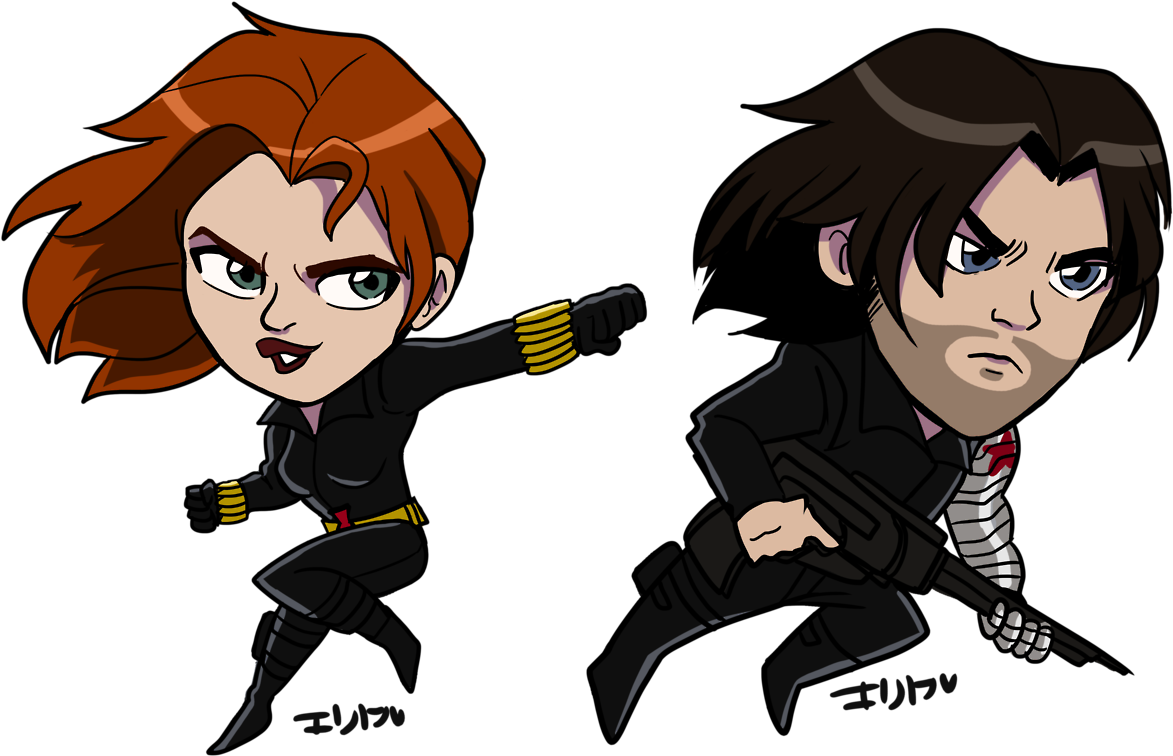 The Winter Soldier - Chibi Black Widow And Winter Soldier (1280x913), Png Download