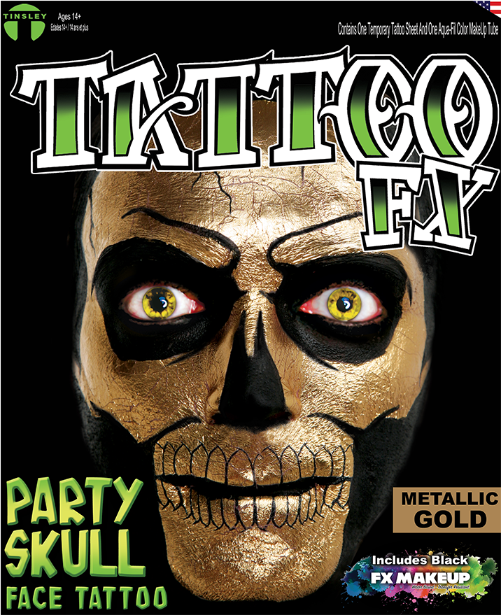 Metallic Gold Skull Tattoo Fx (800x1268), Png Download