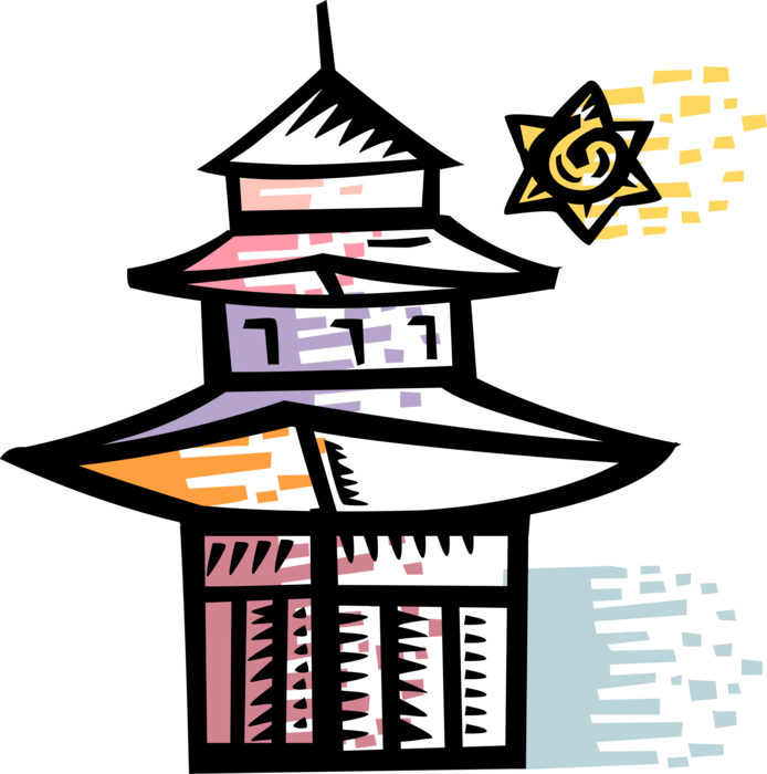 Vector Illustration Of Asian Chinese Or Japanese Pagoda (694x700), Png Download