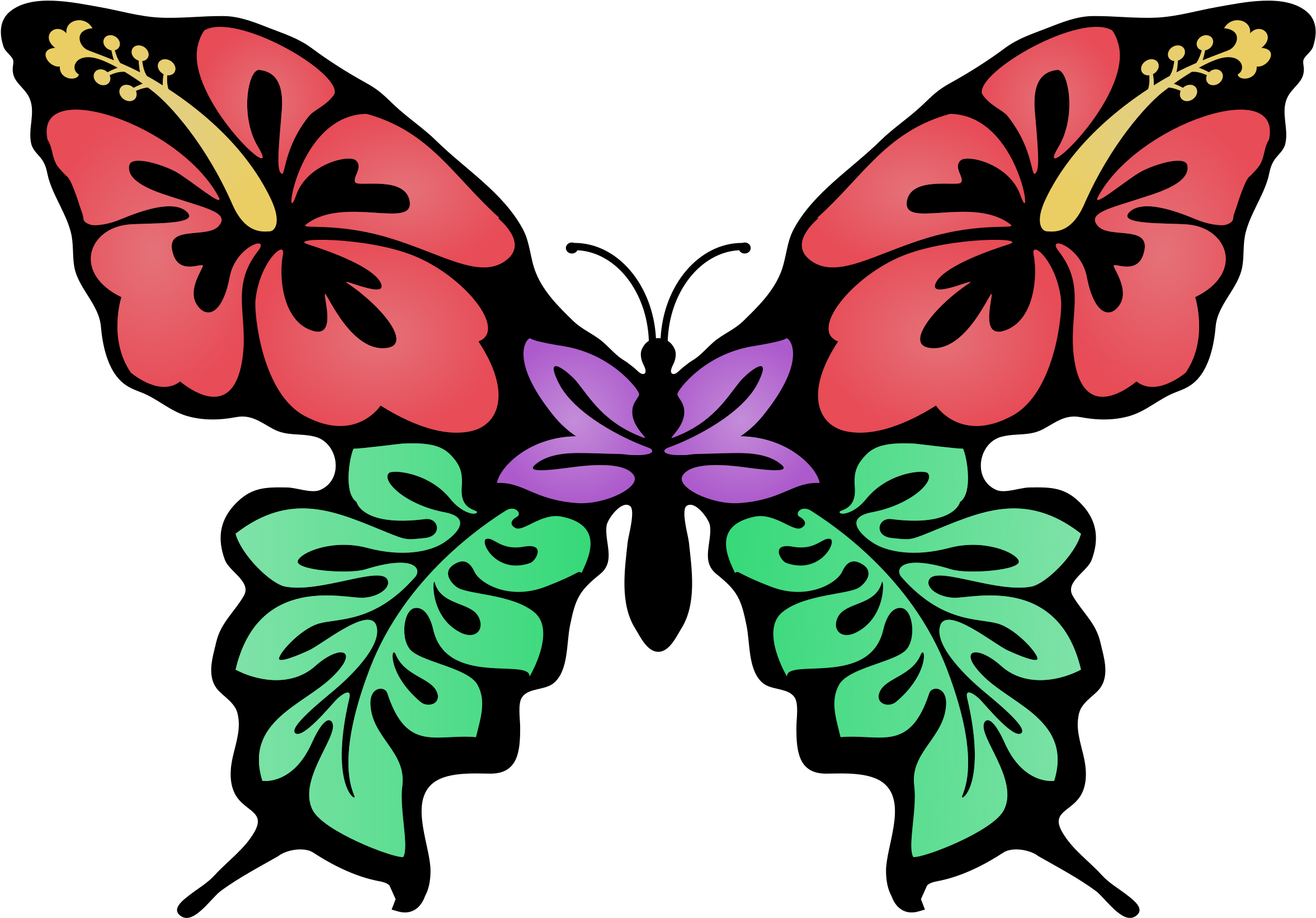 Clip Art Transparent Library At Getdrawings Com Free - Butterflies And Flowers Drawing (2400x1675), Png Download