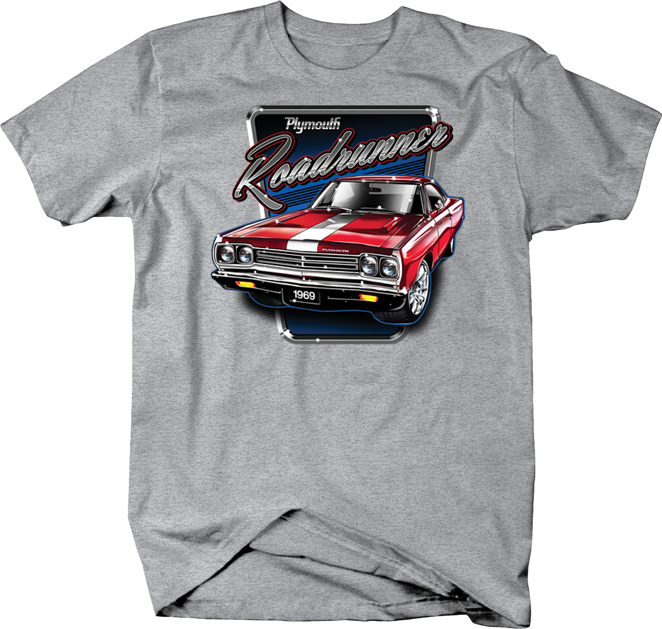 Red 1969 Plymouth Roadrunner White Stripe American - Dodge Challenger T Shirt (1295x1229), Png Download