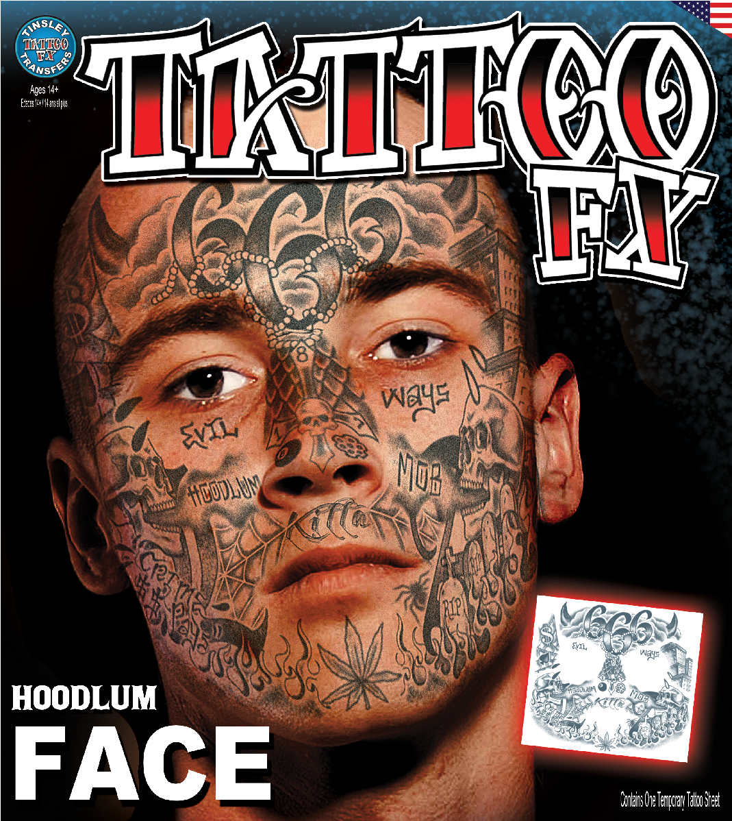 Face - Hoodlum - Temporary Tattoo - Tattoo Fx Face (1280x1280), Png Download