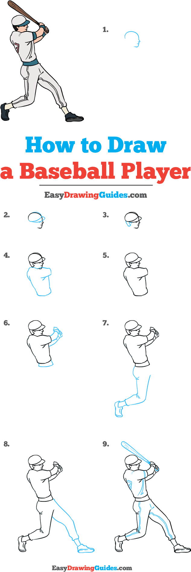 How To Draw Baseball Player - Easy Baseball Player Drawing (736x1955), Png Download