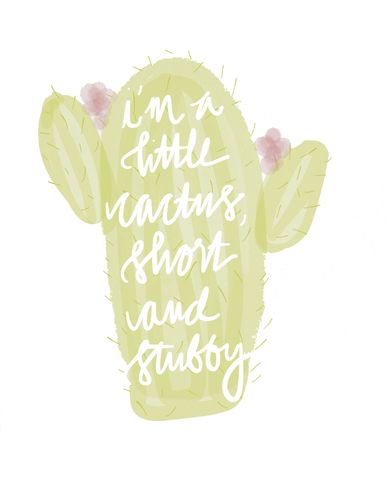 Cute Cactus Watercolor Calligraphy Print - Barbary Fig (1536x2048), Png Download