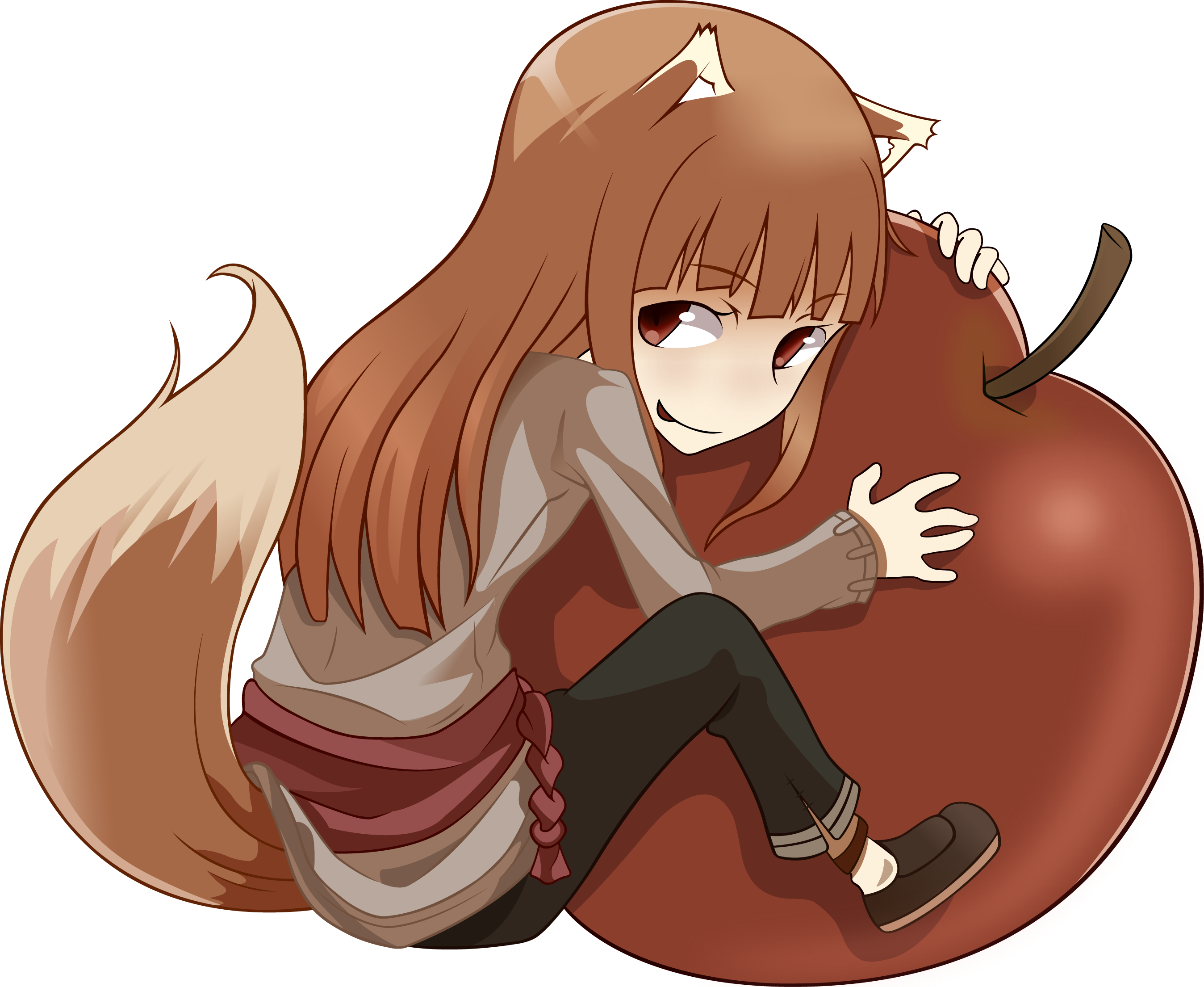 Girl Hugging Apple Anime Spice And Wolf Wallpapers - Spice And Wolf Apple (2696x2209), Png Download