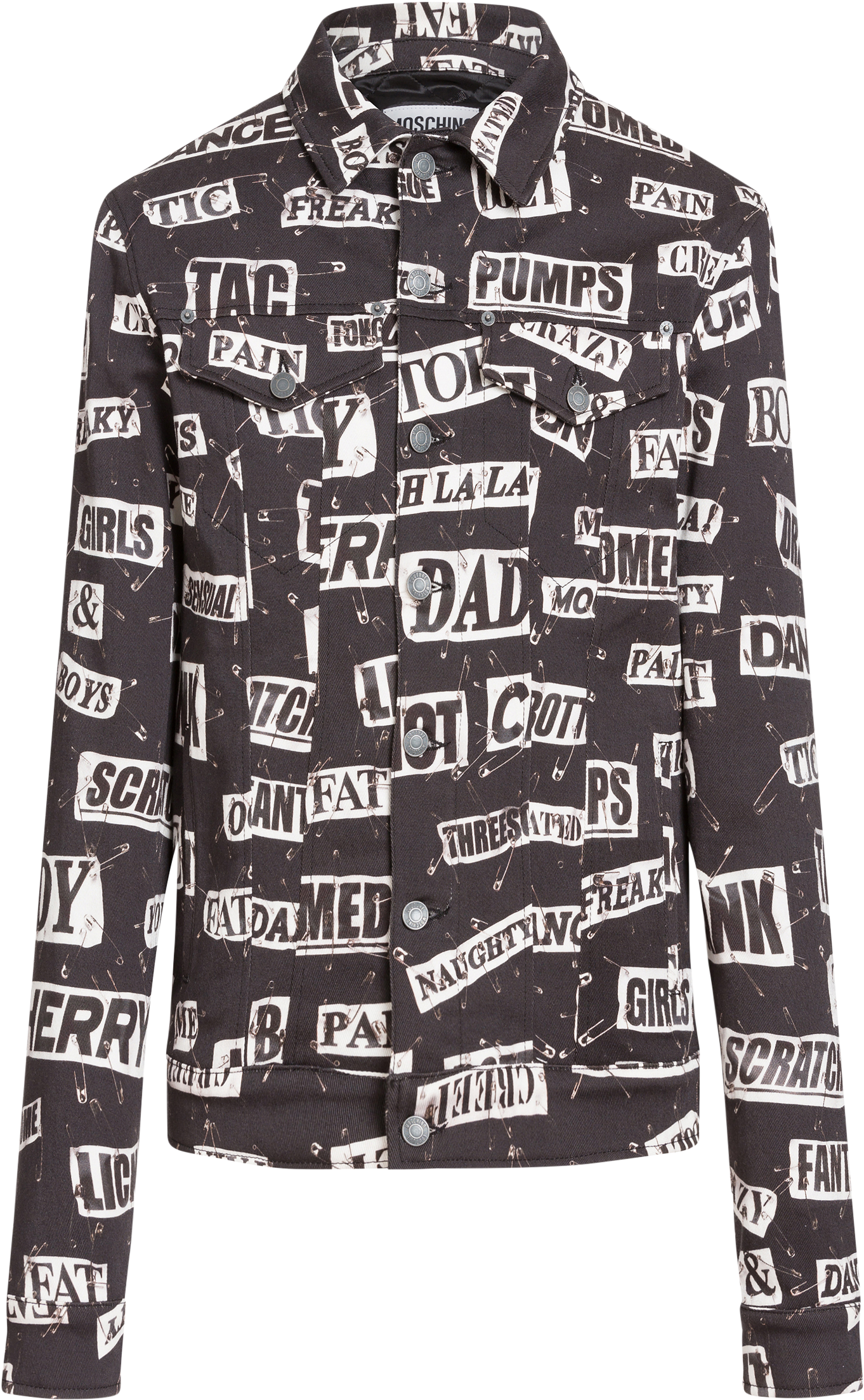 Jacket In Stretch Gabardine With Punk Verbiage Print - Cardigan (2500x3188), Png Download