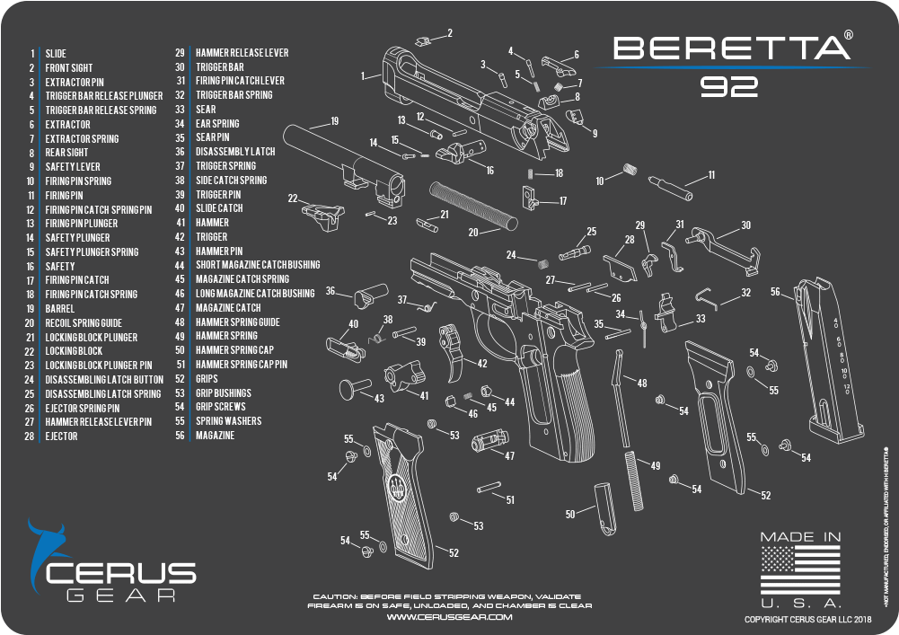 Beretta® 92 Schematic Promat - Firearm (1000x1000), Png Download