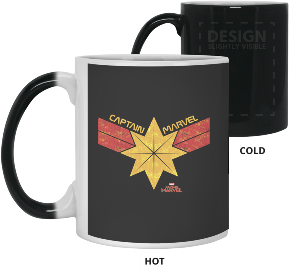 Captain Marvel Distressed Star Ribbon Logo Color Changing - Cortunex Heat Sensitive Mug Color Changing Coffee Mug (1024x1024), Png Download