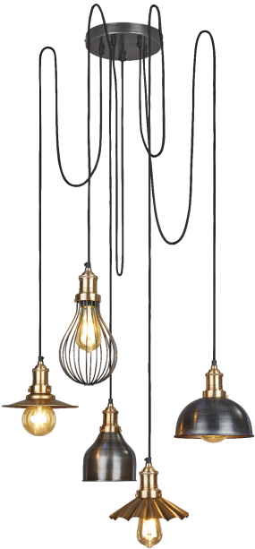Brooklyn Vintage 5 Wire Pendant Light By Industville - Industville Brooklyn Vintage 5 Wire Pendant Light (1000x666), Png Download