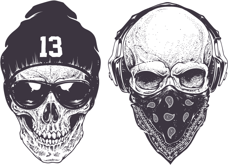 Skull Gangster Vector Rap Gangsta Drawing Clipart - Dotwork Skull (801x655), Png Download