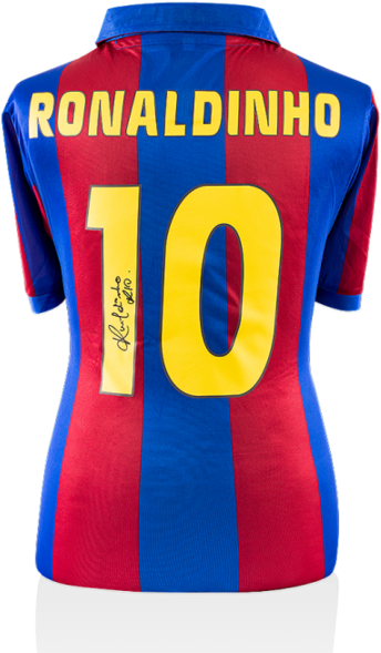 Maillot Domicile Retro Fc Barcelone Dédicacé Par <b>ronaldinho</b> - Sports Jersey (586x600), Png Download