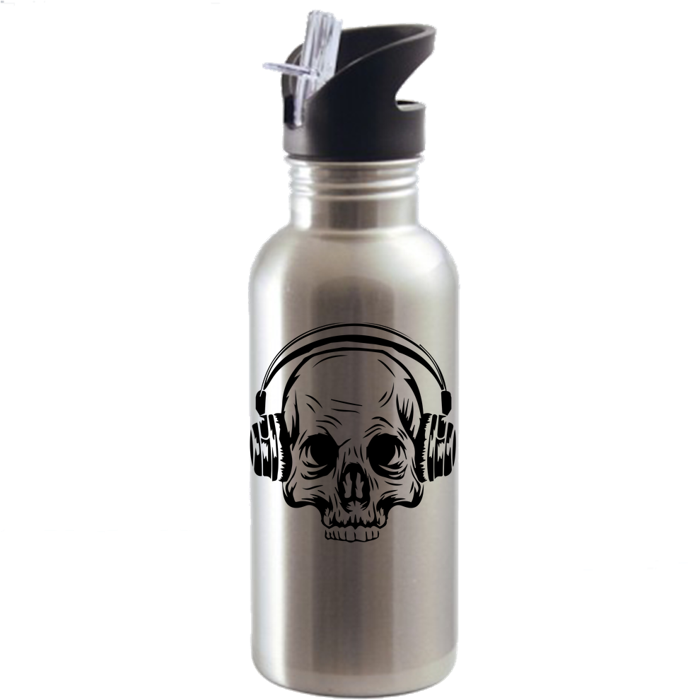 Skull And Headphones Water Bottle - Water Bottle (1000x1000), Png Download