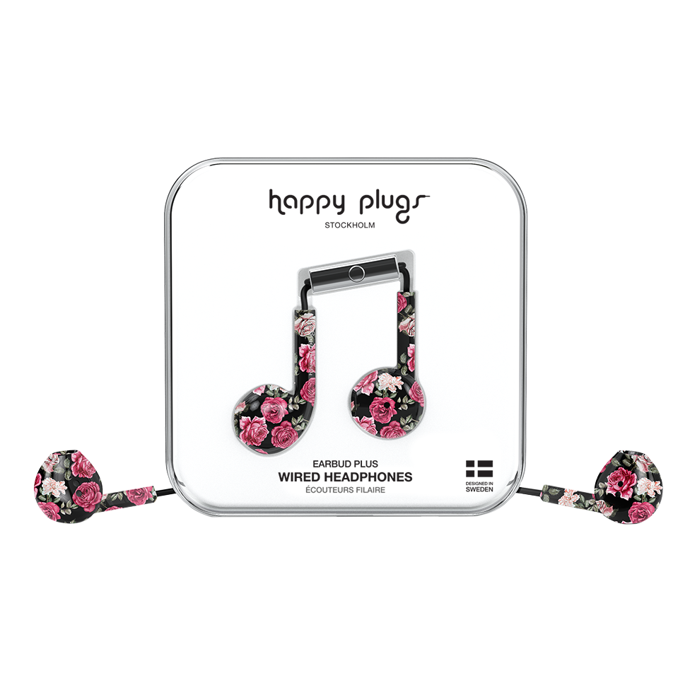 Earbud Plus Vintage Roses - Happy Plugs (1000x1000), Png Download