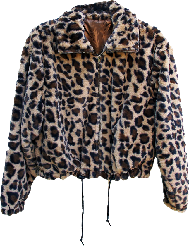 Image Of Furry Leopard Print Bomber - Fur Clothing (646x841), Png Download