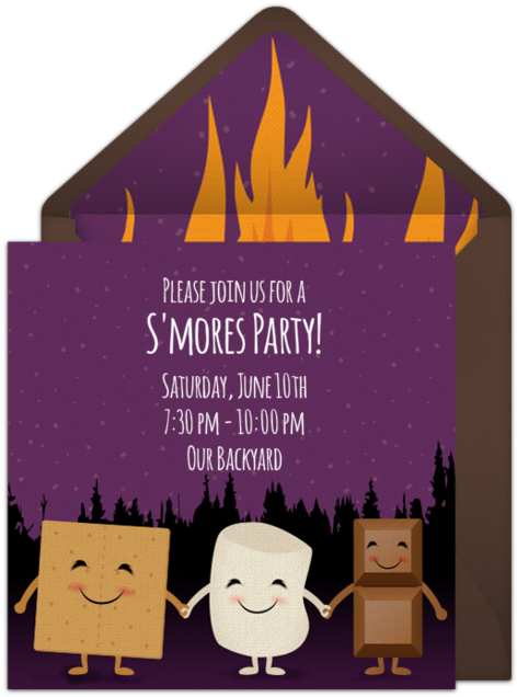S'mores Bonfire Online Invitation - Cartoon (650x650), Png Download
