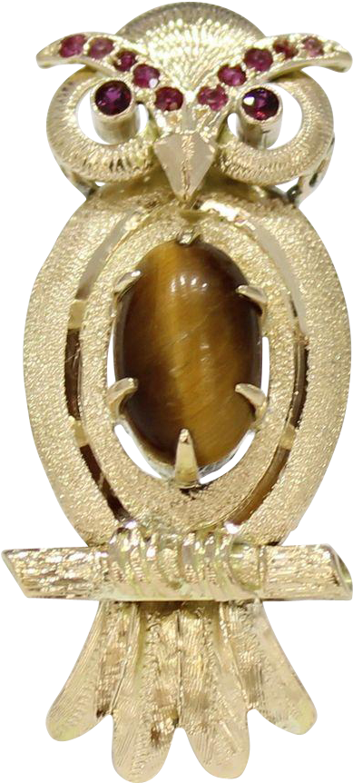 Vintage 14k Gold Owl Bird Brooch With Tiger Eye And - Screech Owl (861x861), Png Download
