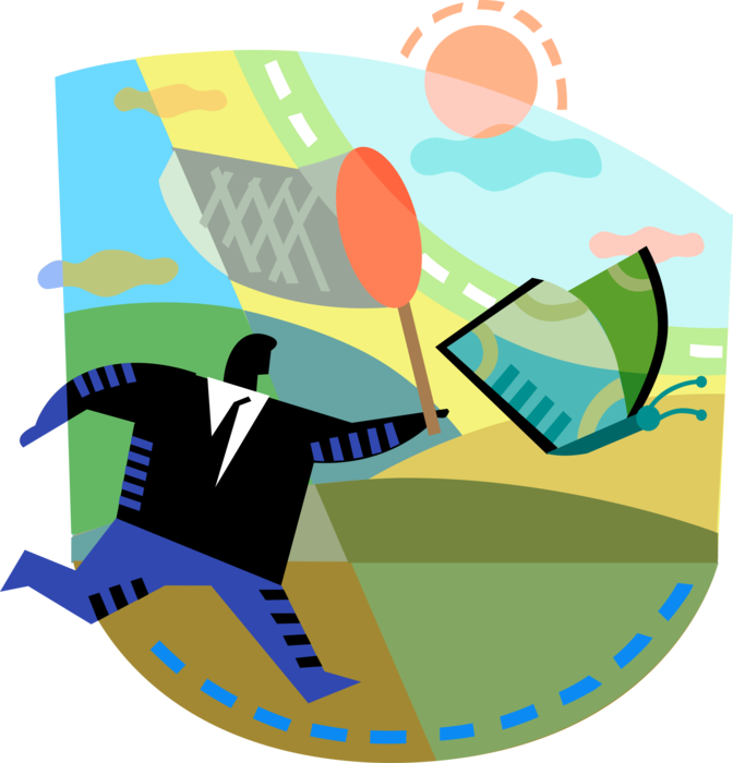 Vector Illustration Of Businessman Chases Elusive Financial (672x700), Png Download