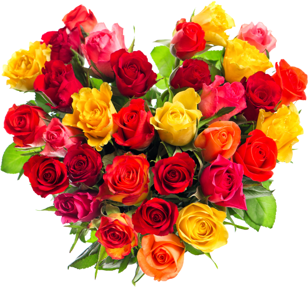 Heart With Flowers - Buchet De Trandafiri Multicolori (866x650), Png Download