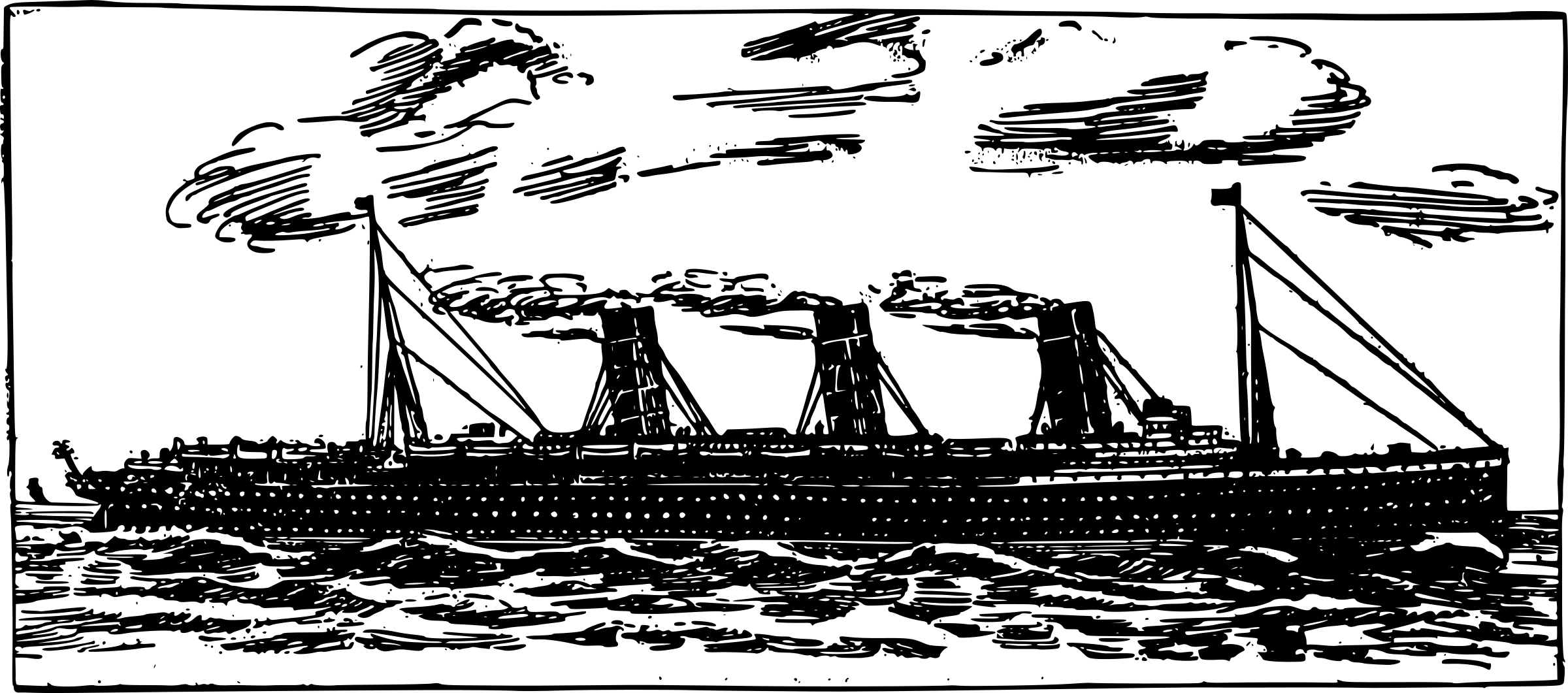 Big Image Png - Clipart Black And White Ocean With Ship (2400x1061), Png Download