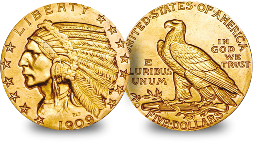 Indian Head Gold Dollar Coin 1910 Indian Head Gold - 1909 D Half Eagle (1000x606), Png Download