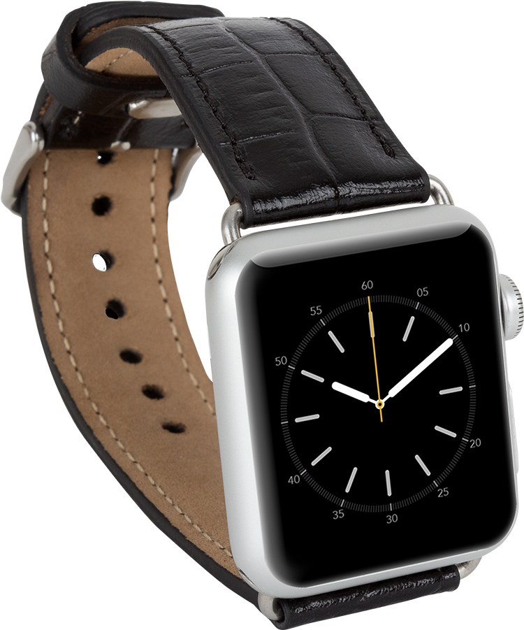 Men Black Leather Strap For Apple Watch - Apple Watch Strap Leather Pink Fuschia (1000x1000), Png Download