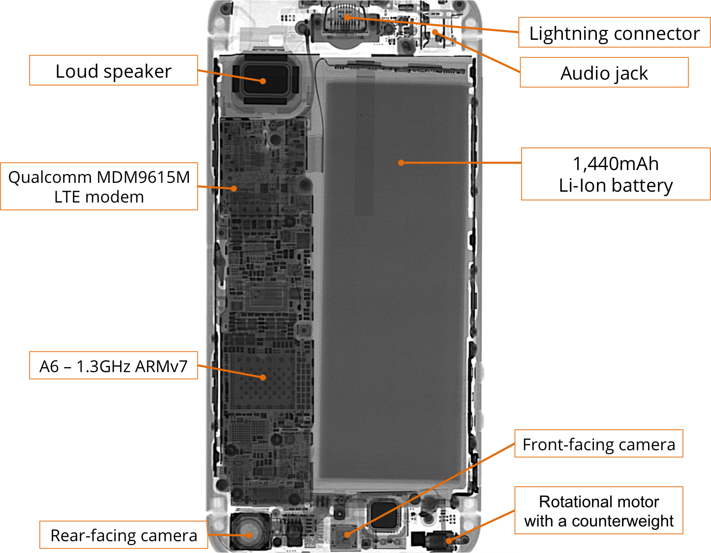 As Usual, Here Are Some Interesting Parts Of The Iphone - Iphone Se X Ray (1445x1125), Png Download
