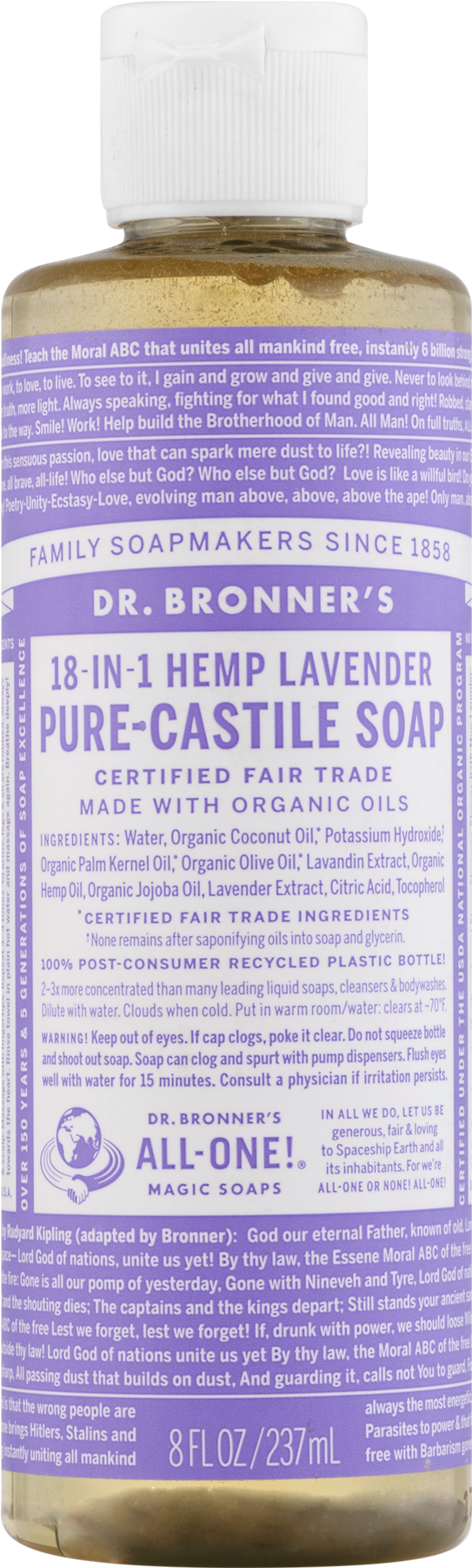 Bronner's 18 In 1 Hemp Pure Castile Soap Lavender, - Hemp Skin Care (1800x1800), Png Download