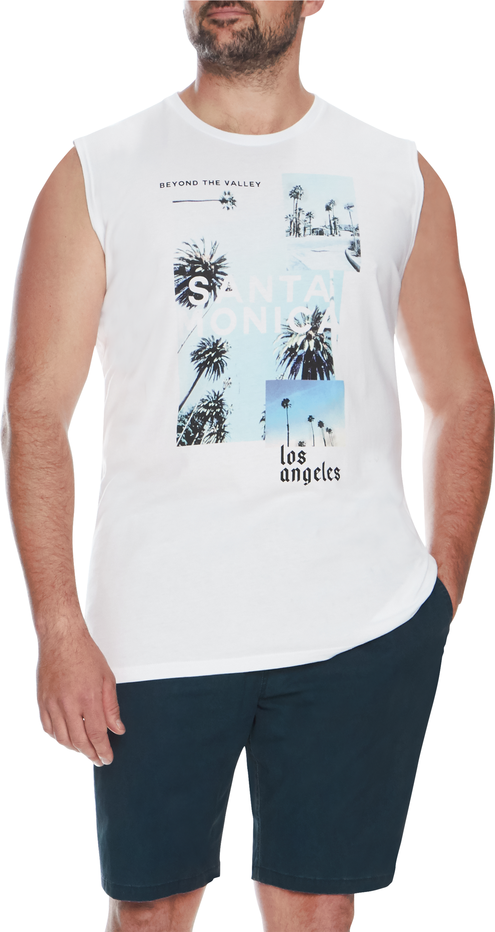 White Santa Monica Muscle Tee - Board Short (3000x3000), Png Download