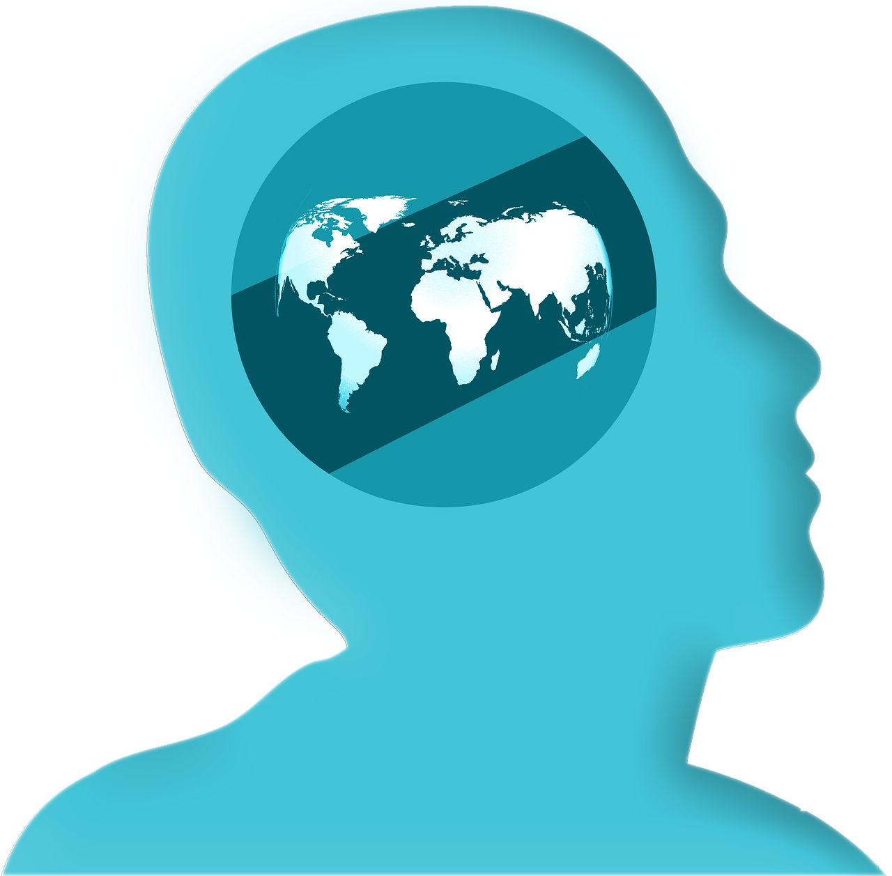 Icon Head Profile Globe Transparent Image - World Map Blue And White (1280x1257), Png Download