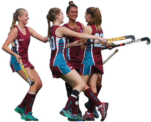 Girls Celebrating - Floor Hockey (661x540), Png Download