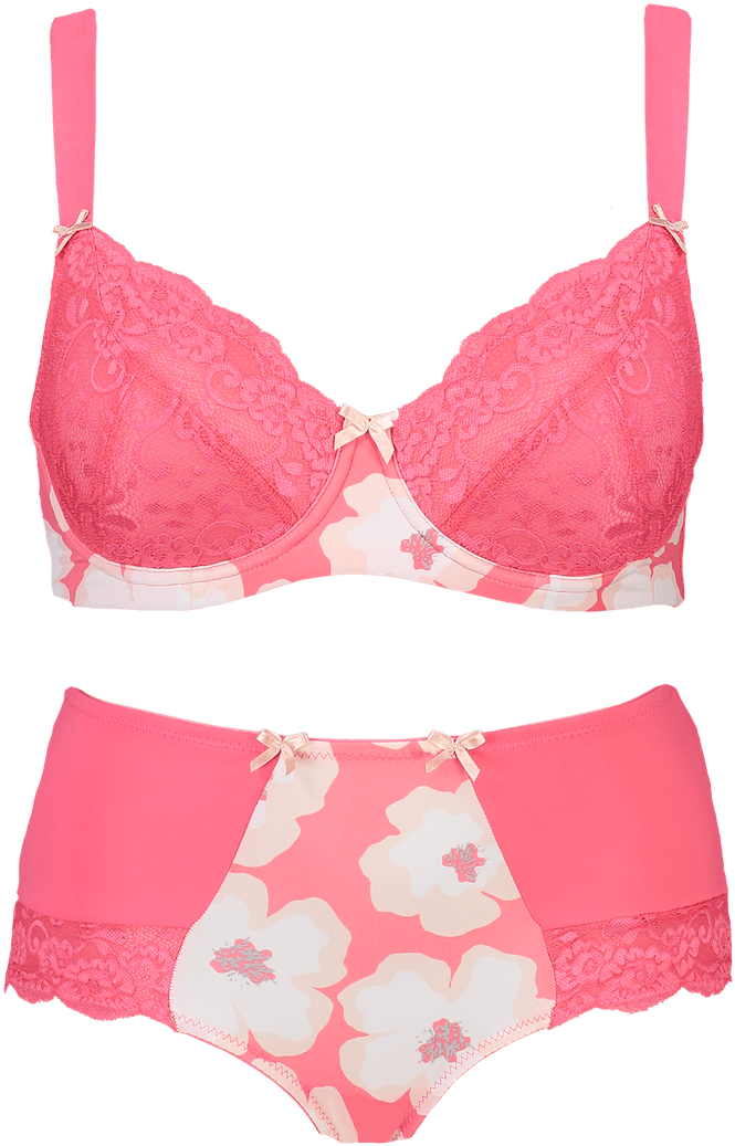 Floral Print Knicker Coral Briefr21 2091coral - Lingerie Top (1200x1111), Png Download
