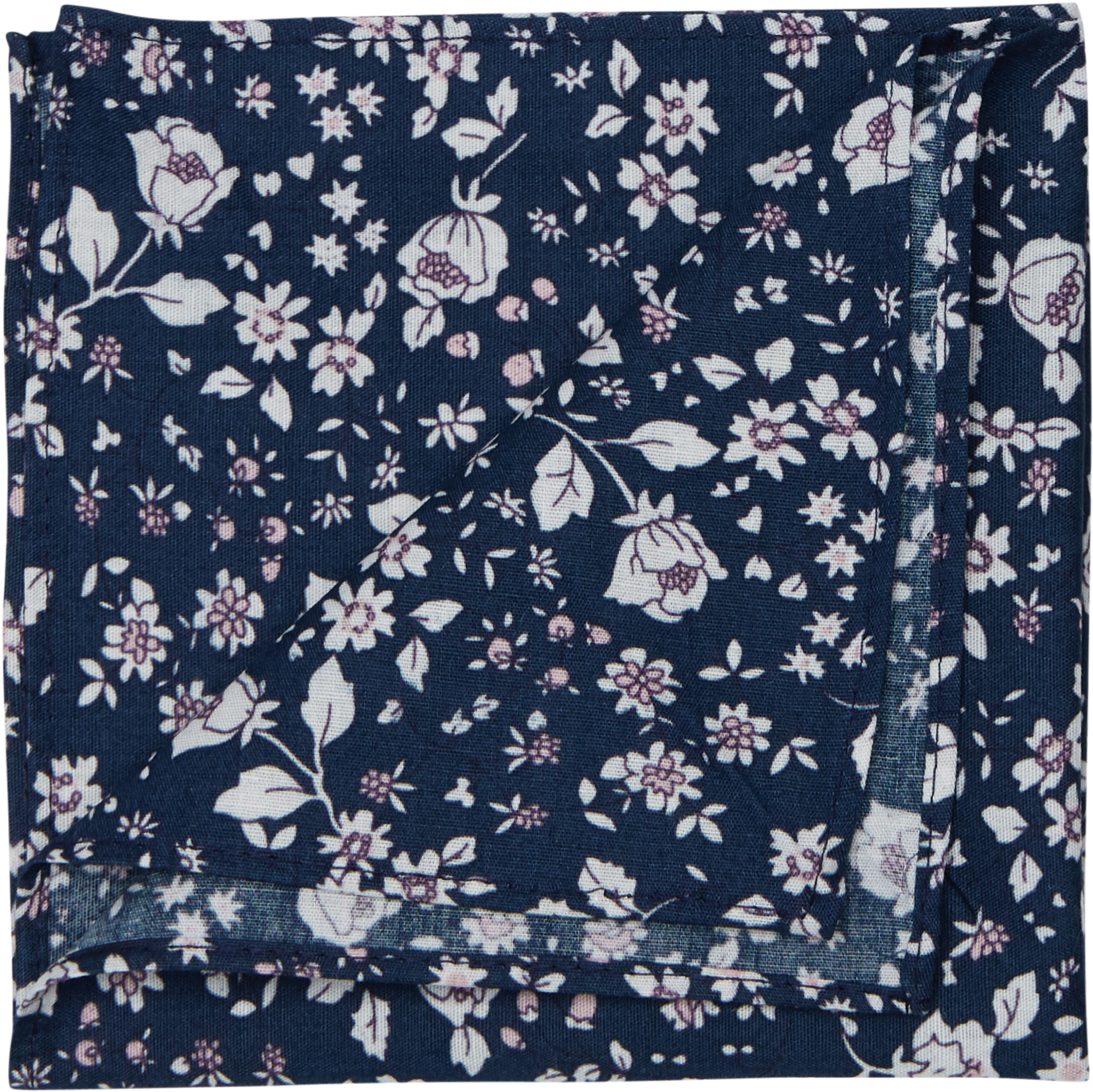 Navy Floral Print Cotton Pocket Square - Stole (3000x3000), Png Download