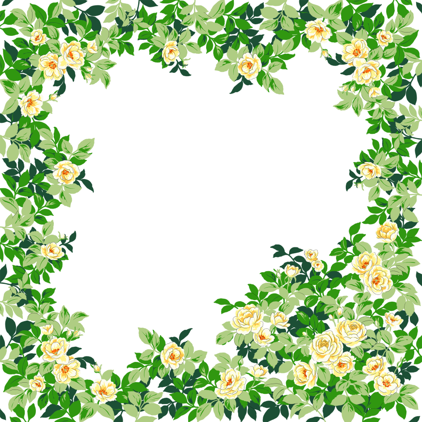 Green And Yellow Flowers Border (870x870), Png Download