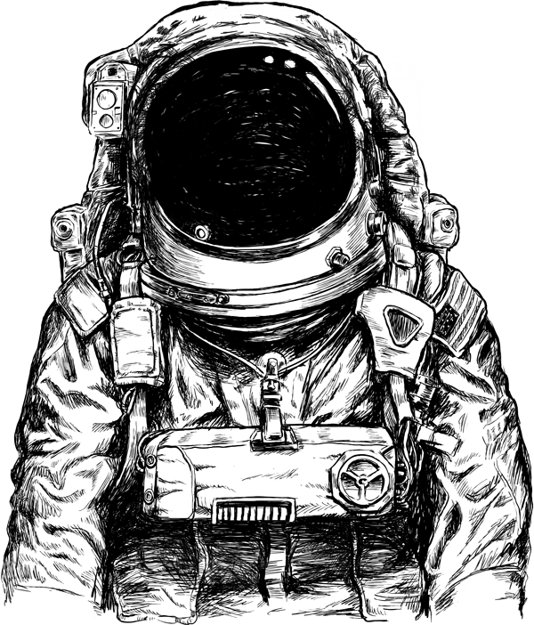 Detailed Pencil Drawing Of Astronaut Suit - Skull Astronaut (600x702), Png Download