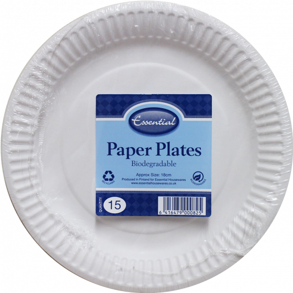 Paper Plates White 18cm 15's - Plate (940x587), Png Download