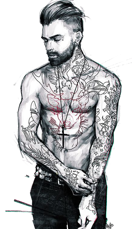 Tattoo Cartoon Character Drawing Cool Png Download - Dibujos De Hombres Con Tatuajes (434x750), Png Download