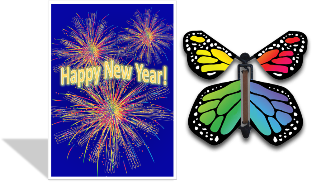 Happy New Year Butterfly (1023x584), Png Download