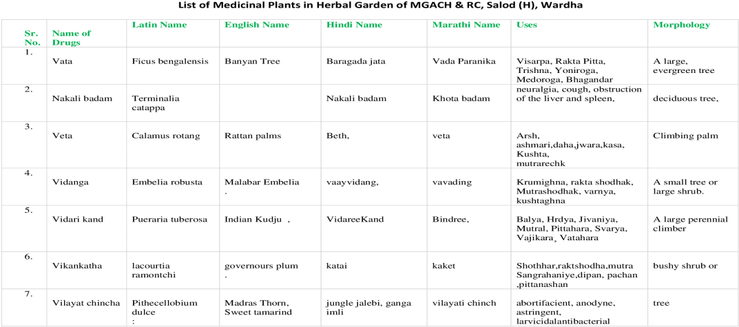 List Of Medicinal Plants In Herbal Garden Of Mgach - Document (1200x630), Png Download