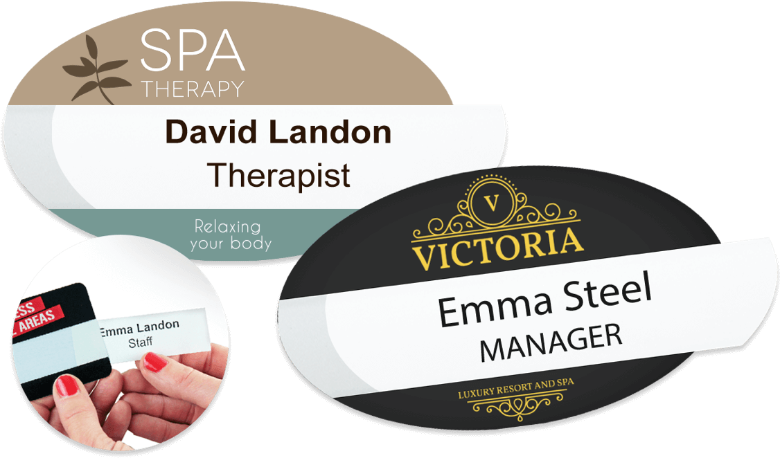Reusable Selfit® Double Line Name Badges, 70 X 40 Mm, - Oval Shaped Button Badge (1200x720), Png Download